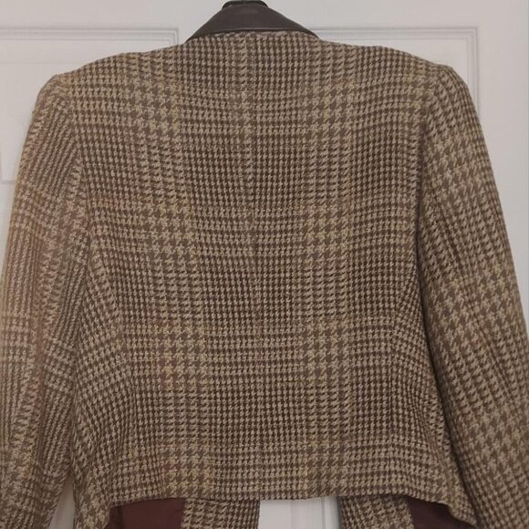 Vintage 90s Houndstooth Blazer Dark Academia Old Money Tweed Jacket Size 10 - Picture 5 of 10